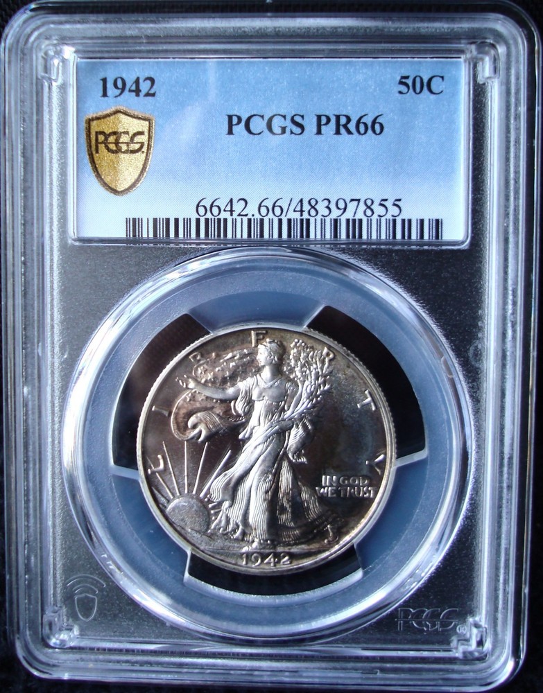 1942 Proof Walking Liberty Silver Half Dollar - PCGS PR 66 - Gold Shield