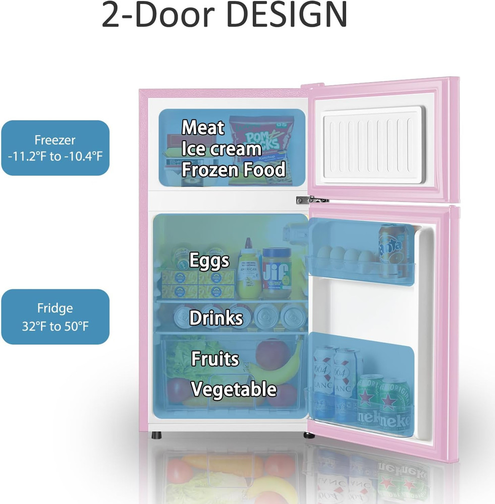 Mini Fridge with Freezer, 3.2 Cu.Ft, 2 Doors Compact Mini Refrigerator with Sepa