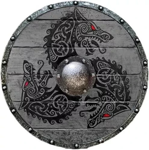 Viking Fenrir Gray Wolf Shield Authentic Battleworn Viking Shield