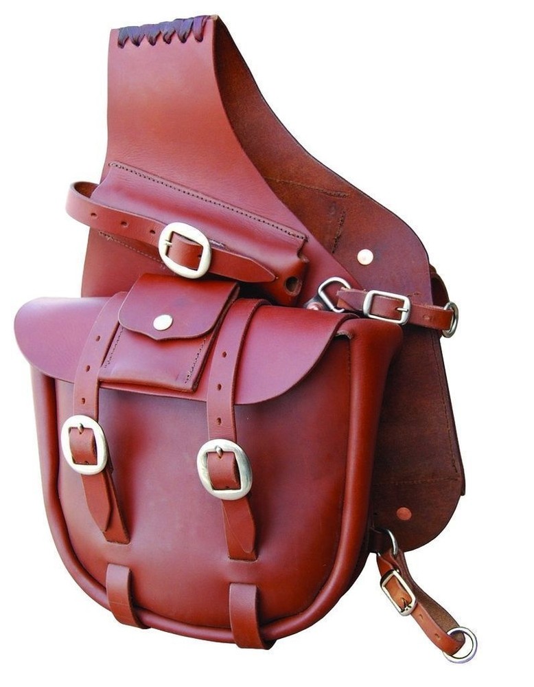Western Mahogany Leather Plain Saddle Bag with Steel Hardware