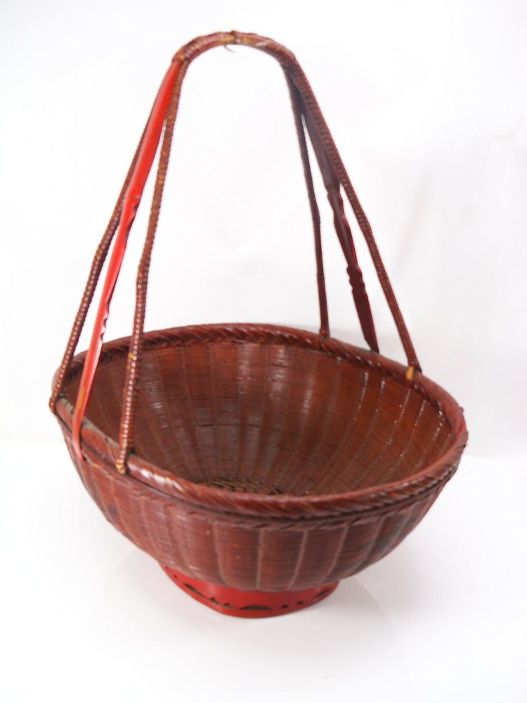 Vintage Large Chinese Red Basket Signed 1950