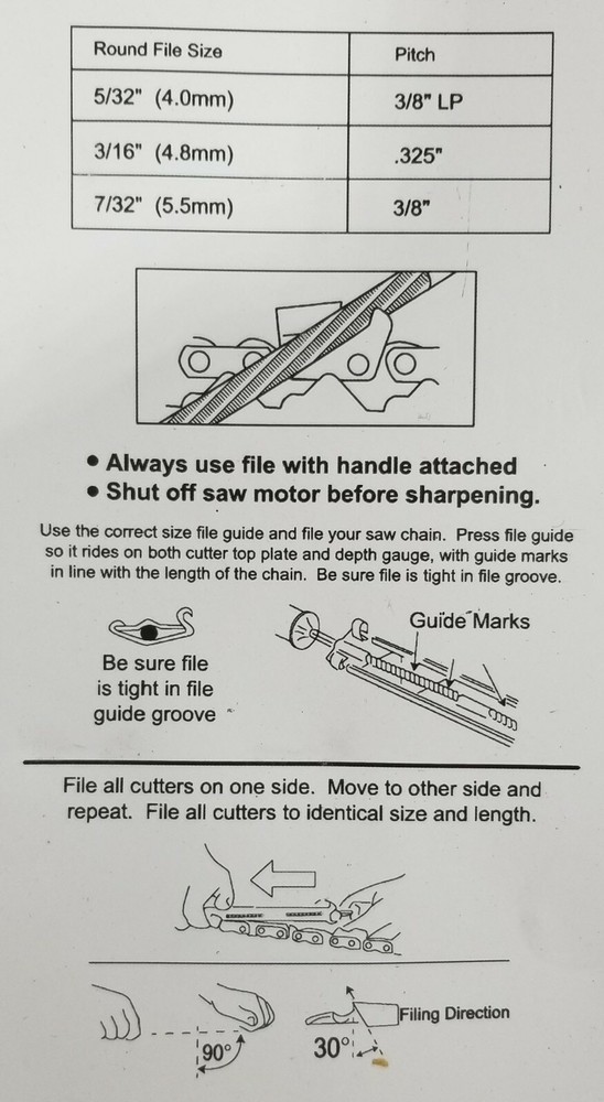 Chainsaw file 5/32" round for 3/8 LP pitch chains, guide and handle 8" file kit