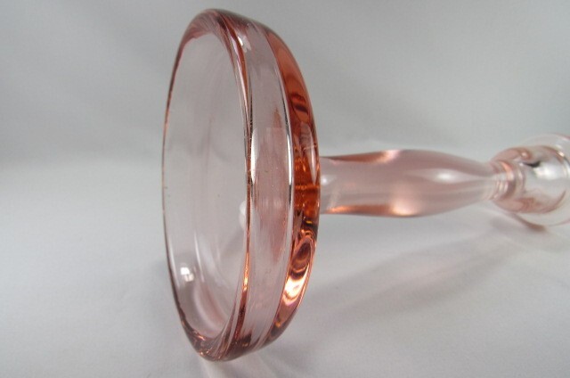 Pink Glass Clear Stem 8" Single Candlestick Art Deco
