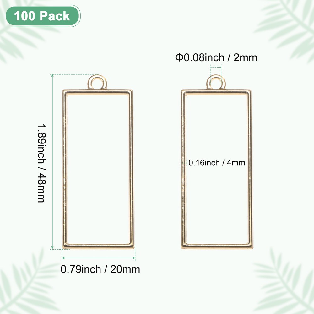 100-Pack Open Bezels, Rectangle Bezel Pendants for Resin[Gold Tone]