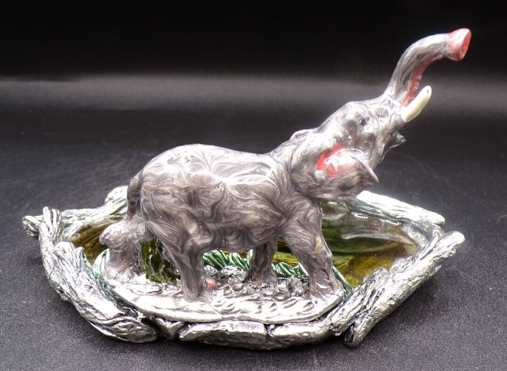 Metal and enamel elephant trinket dish