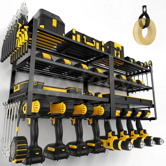 Power Tool Organizer Wall Mount,Extended Large Heavy Duty 8 Drill Holder,4 Layer