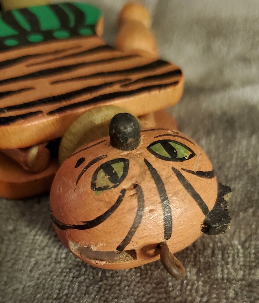 Vintage Wooden Puppet Pull String Toy Tiger