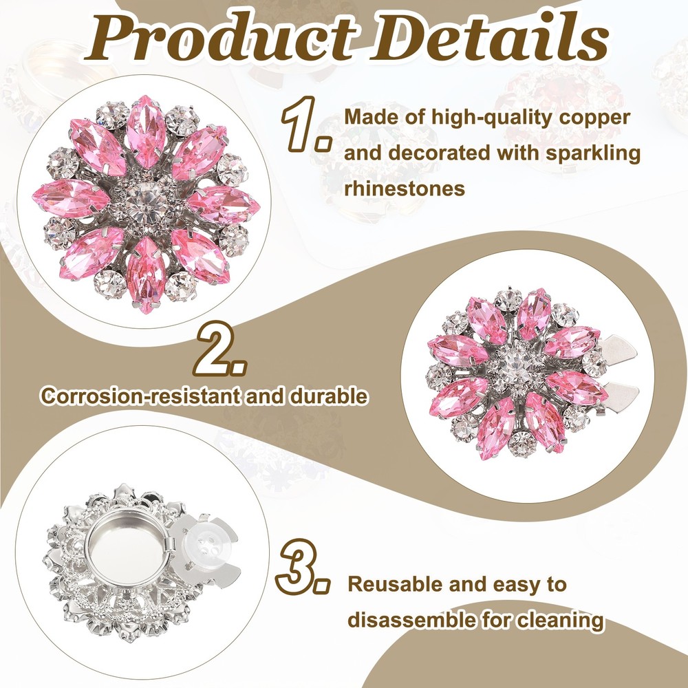 6 Pcs Rhinestone Button Covers, Marquise Buttons, Light Pink/Silver
