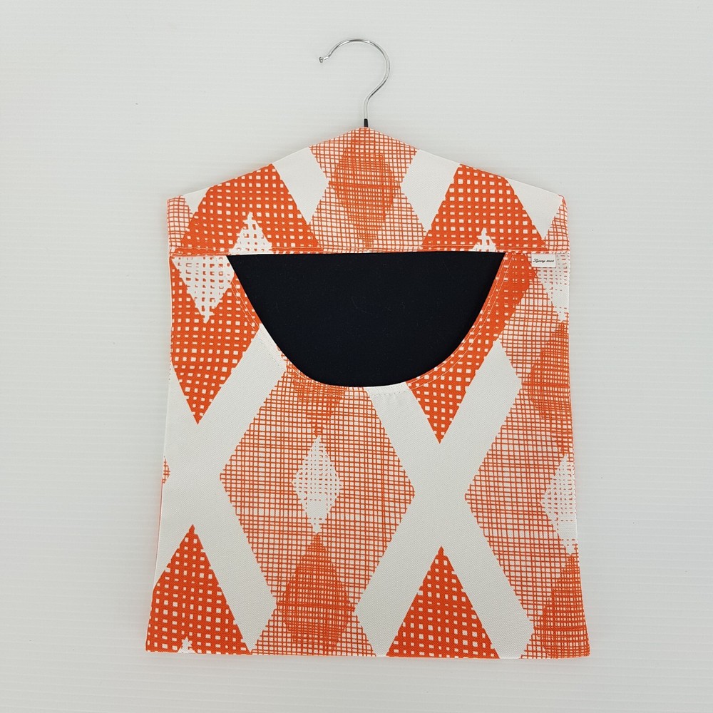 Peg Bag Handmade Orange White Diagonal Print Lined Laundry Clothes Peg Holder