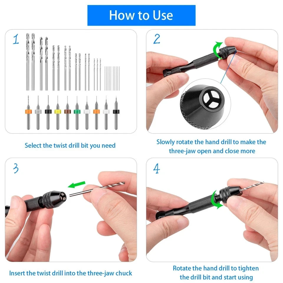 36 Pieces Hand Drill Set, Pin Vise Hand Drill with 10PCS PCB Mini Drill Bits ...