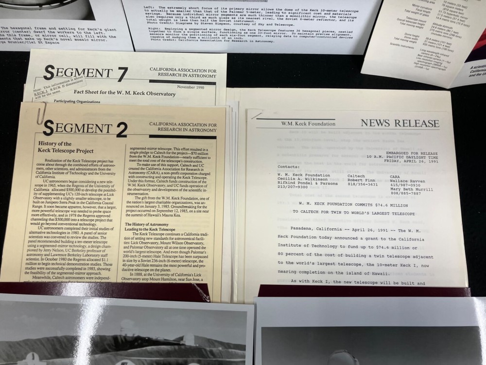 1991 W.M. KECK FOUNDATION & OBSERVATORY PRESS RELEASE KIT