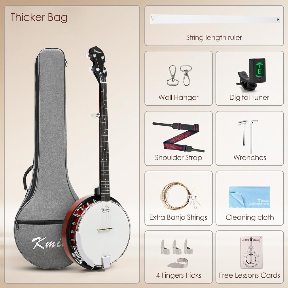 Full Size 5 String Banjo with Resonator & Accessories