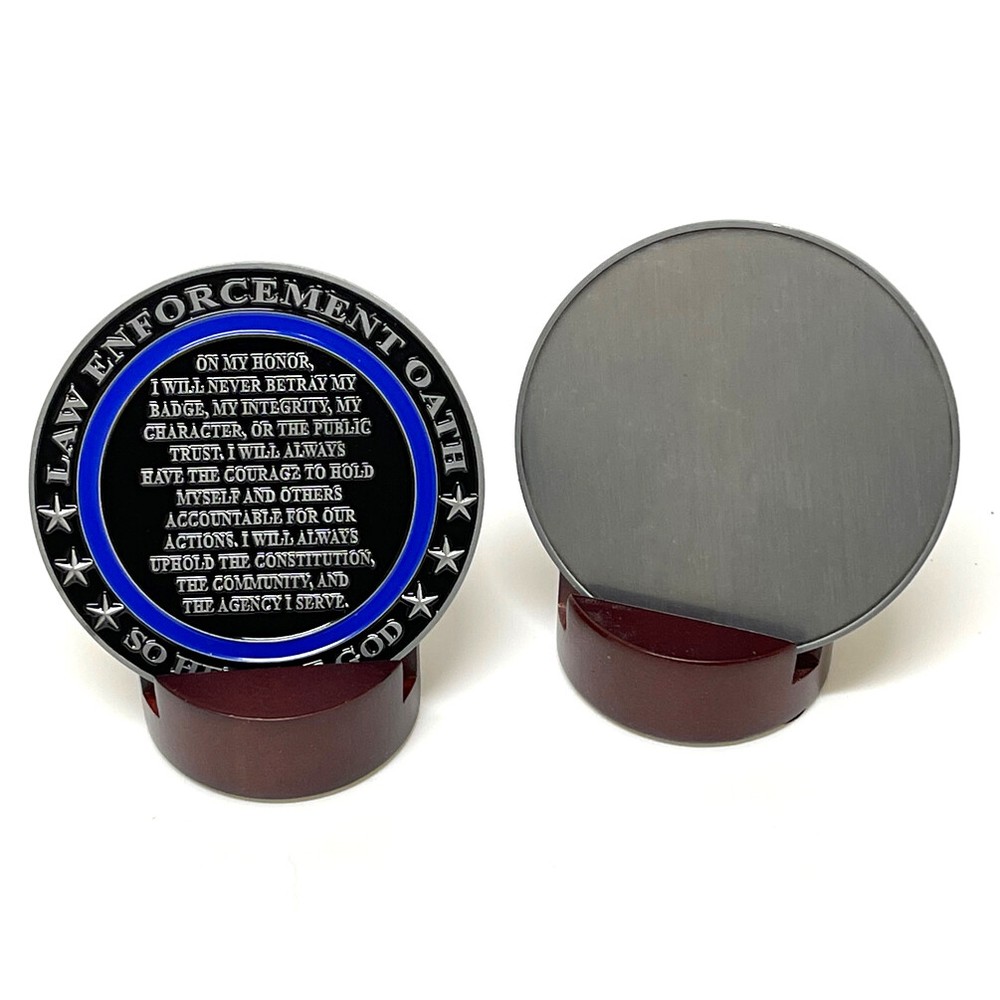 Thin Blue Line  Law Enforcement Oath Engravable Three Inch Challenge Coin