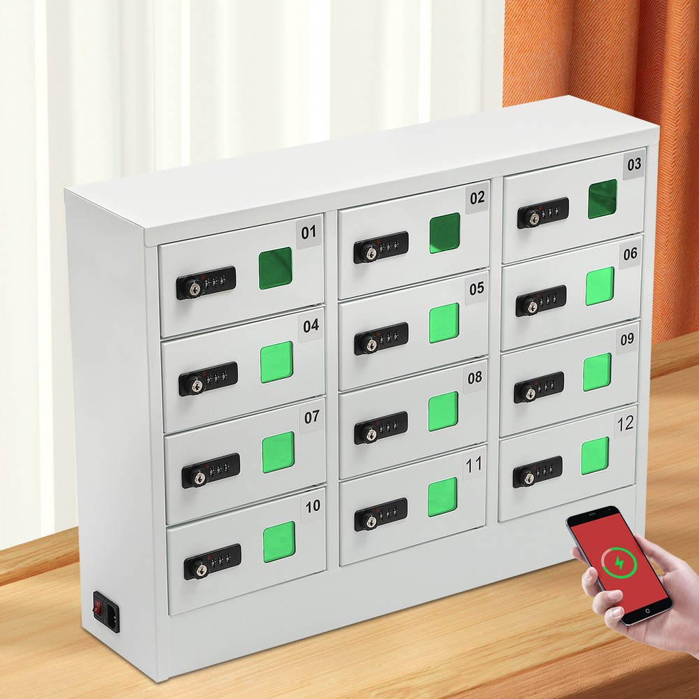 12 Slot USB Cellphone Locker Storage Charging Station Class Camp Security