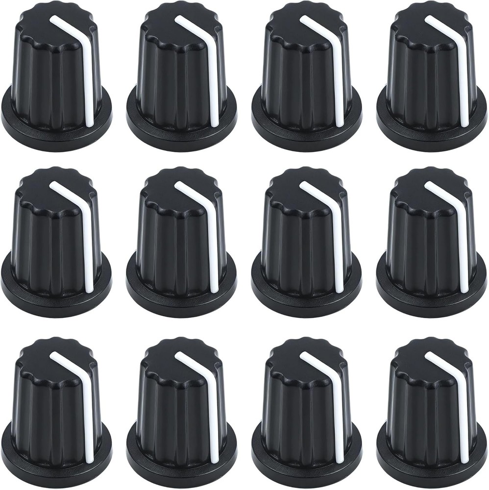 12 Pcs 6mm D Type Potentiometer Control Knobs - Black Plastic Rotary Knobs for P