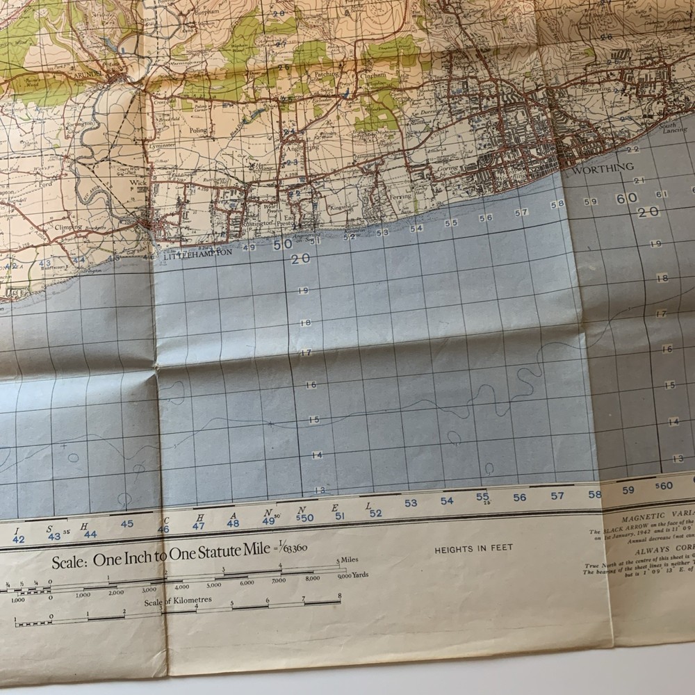 WWII WAR OFFICE ENGLAND CHICHESTER & WORTHING MAP War Office 1941