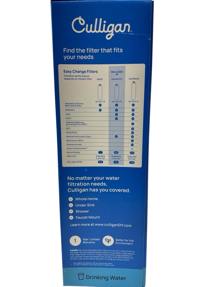 Culligan Under Sink Water Filtration System US-DC3 New