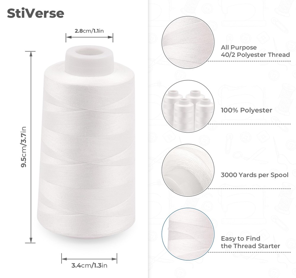 Serger Thread 4 Cones Threads of 3000 Yards Each Spool All Purpose Thread for...