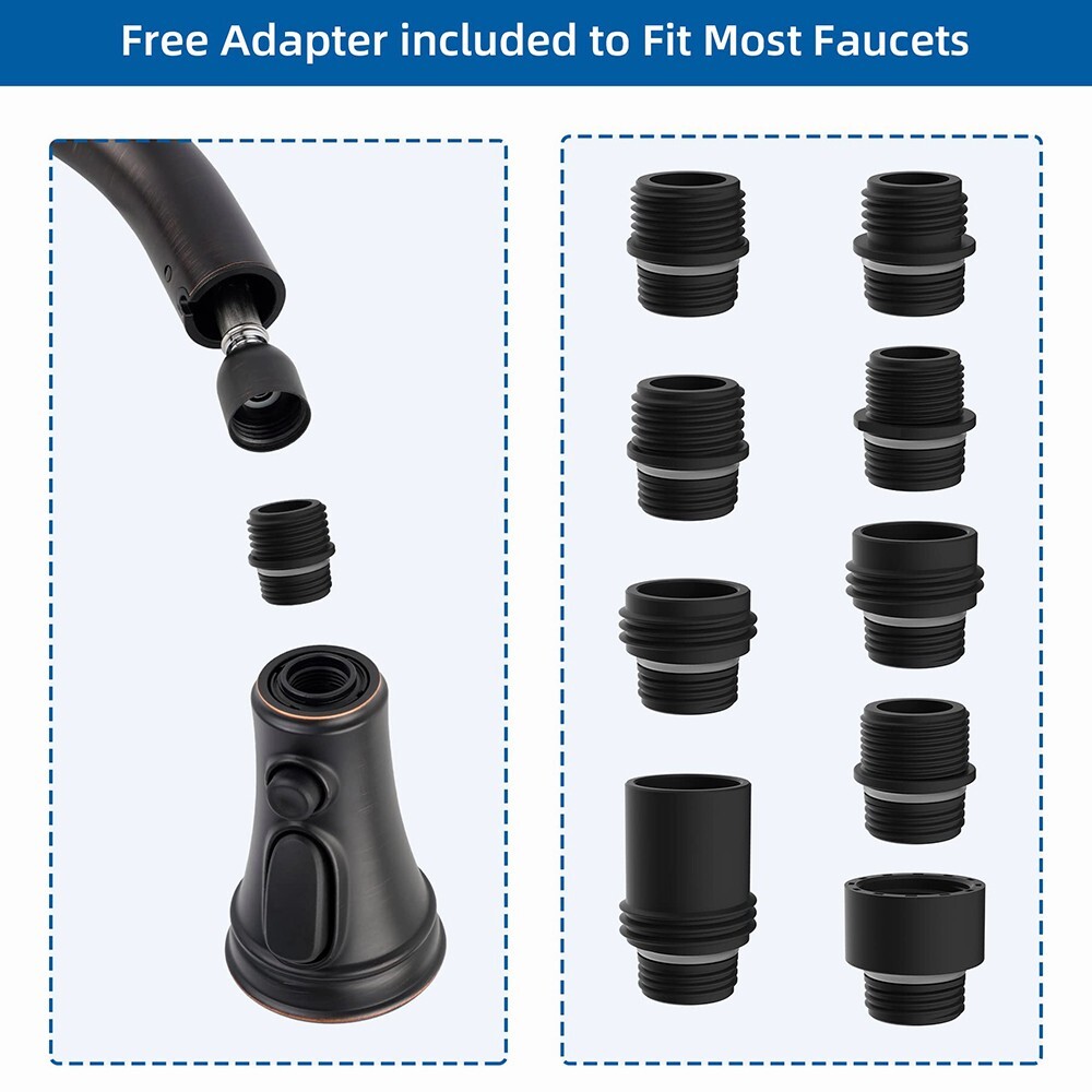 3 Function Pull Down Kitchen Faucet Head Replacement Sprayer Nozzle, 9 Adapters