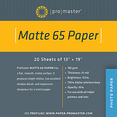 Promaster Matte 65 Paper 13"x19" - 20 Sheets