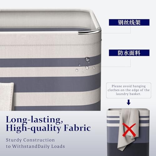 2 Pack Laundry Baskets Large, Waterproof Freestanding Collapsible 75L Blue