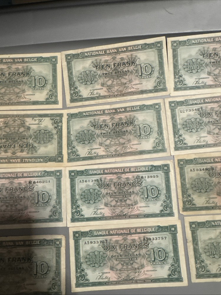 1943 Belgium 10 Francs 28 Notes All Together Super Nice Condition