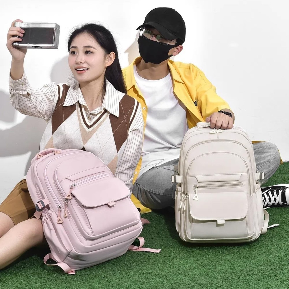 School Backpack Girls Boys Solid Color Aesthetic Bookbag Elementary Khaki