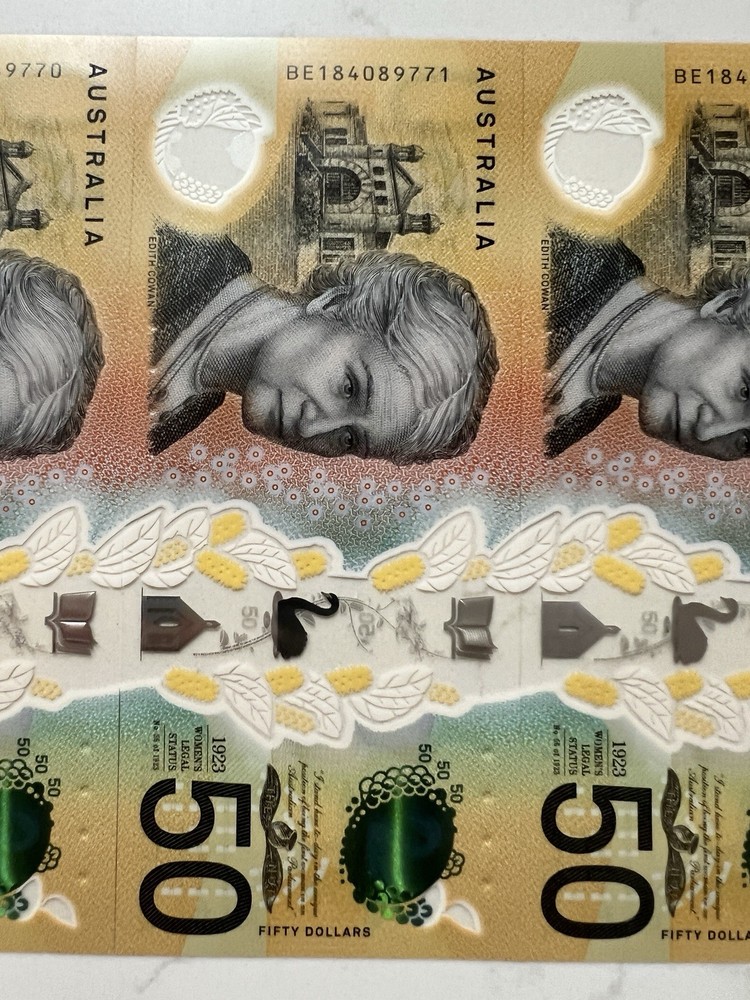 Australia $50 x 5 Next Generation Notes. UNC Consecutive Serial Numbers Perfect