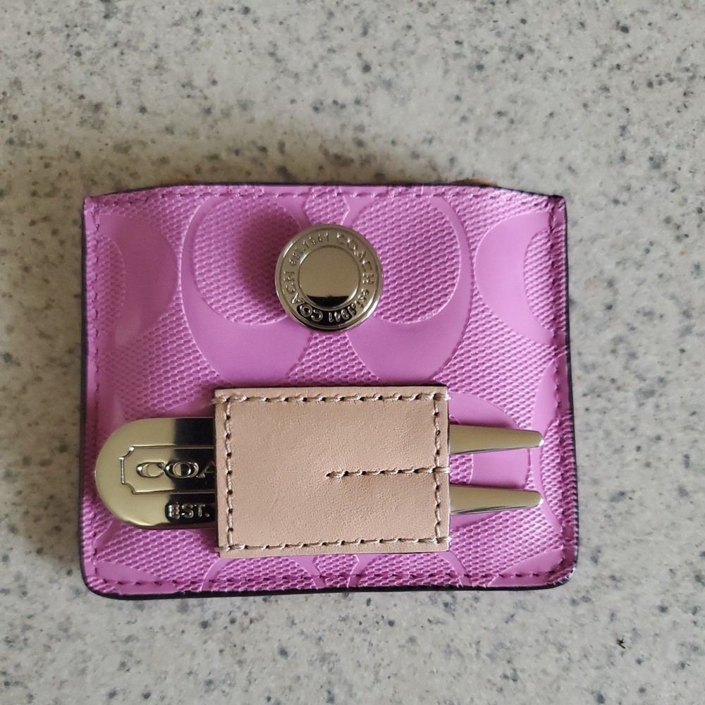 Coach Patterned Pink Golf Tee Holder with Divot Tool and Ball Marker