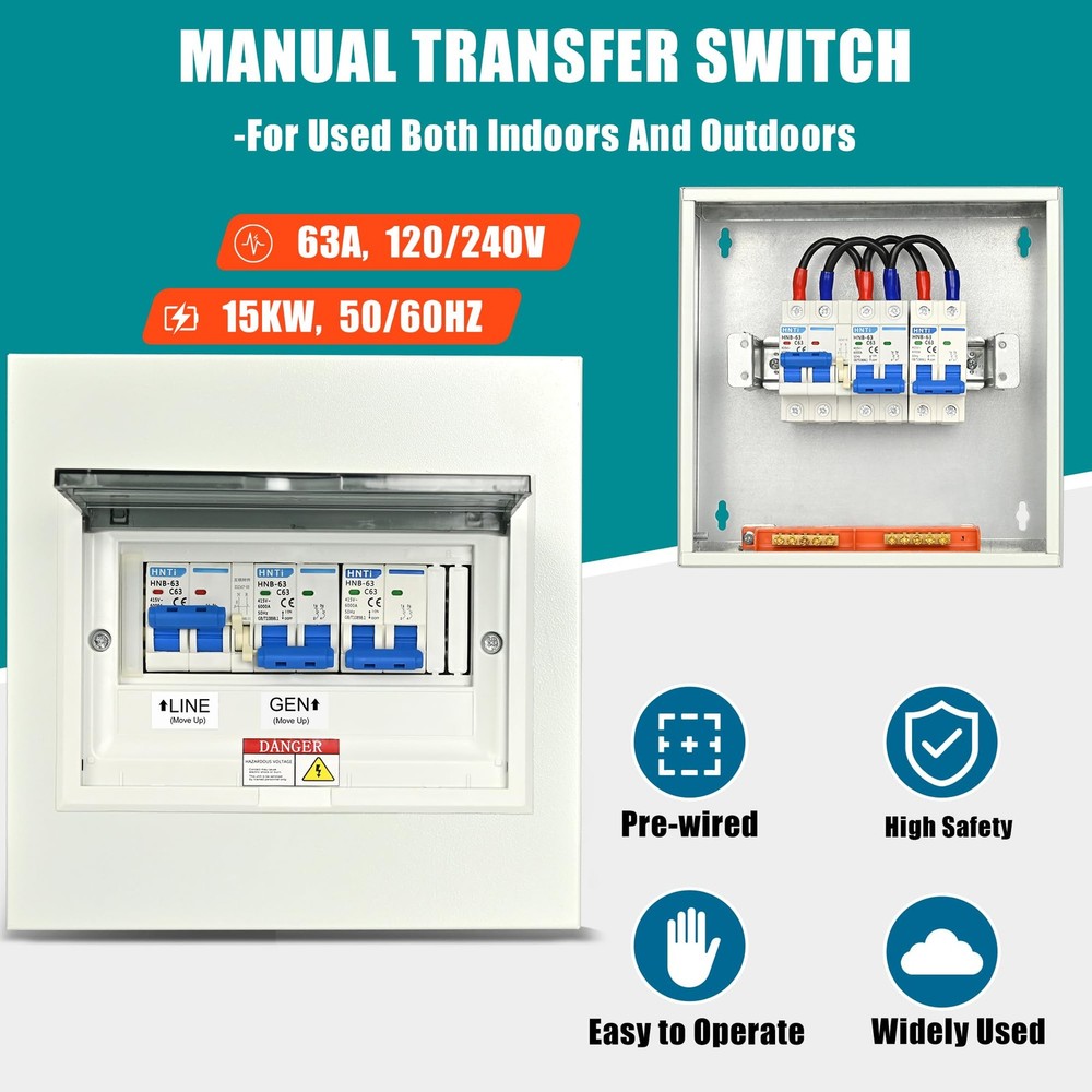 Generator Transfer Switch,63 Amp Manual Switch, 120/240-Volt...