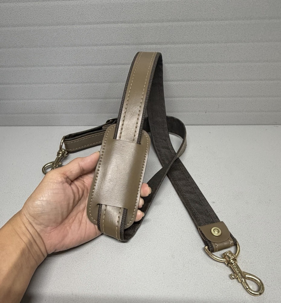 Vintg.PVC Padded Replacement Strap Khaki Brwn/Black Canvas Lining Gold Hardware