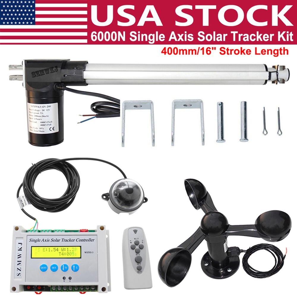 16" 6000N Linear Actuator+Wind Speed Sensor W/ Single Axis Solar Tracking System