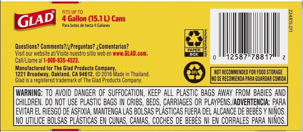 Glad Small Office Size Garbage Bags, 4 Gallon Bags, 30 Count