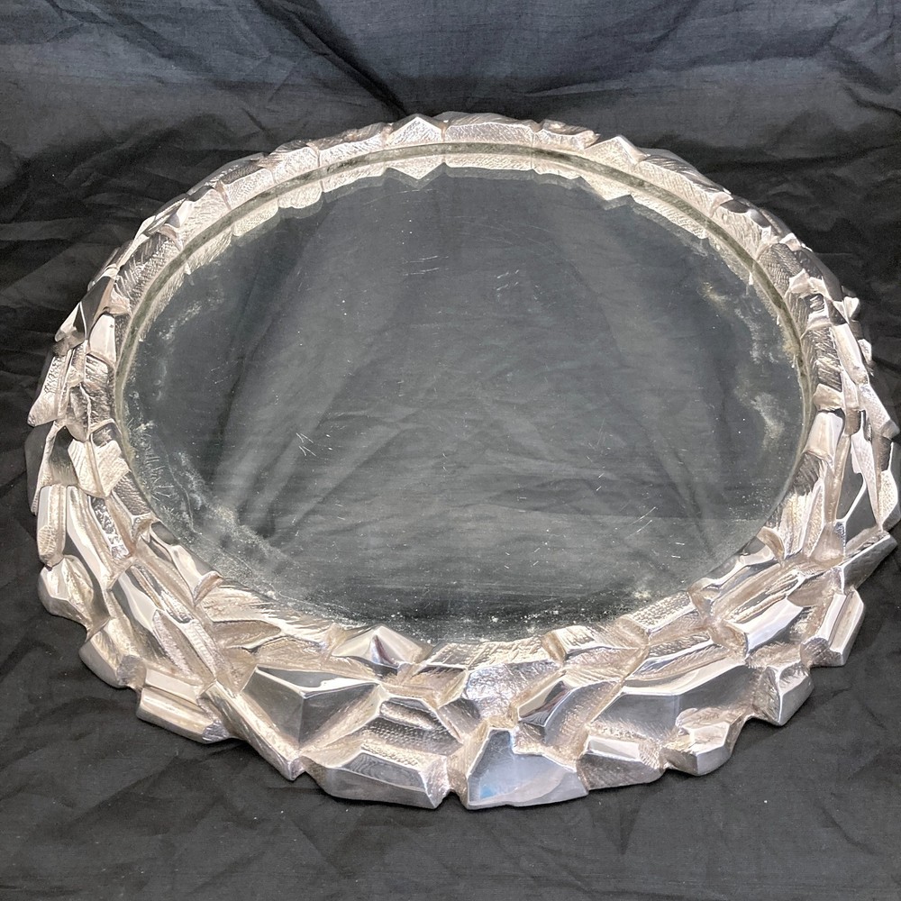 A Victorian silver plated cake stand with a mirrored top c1880
