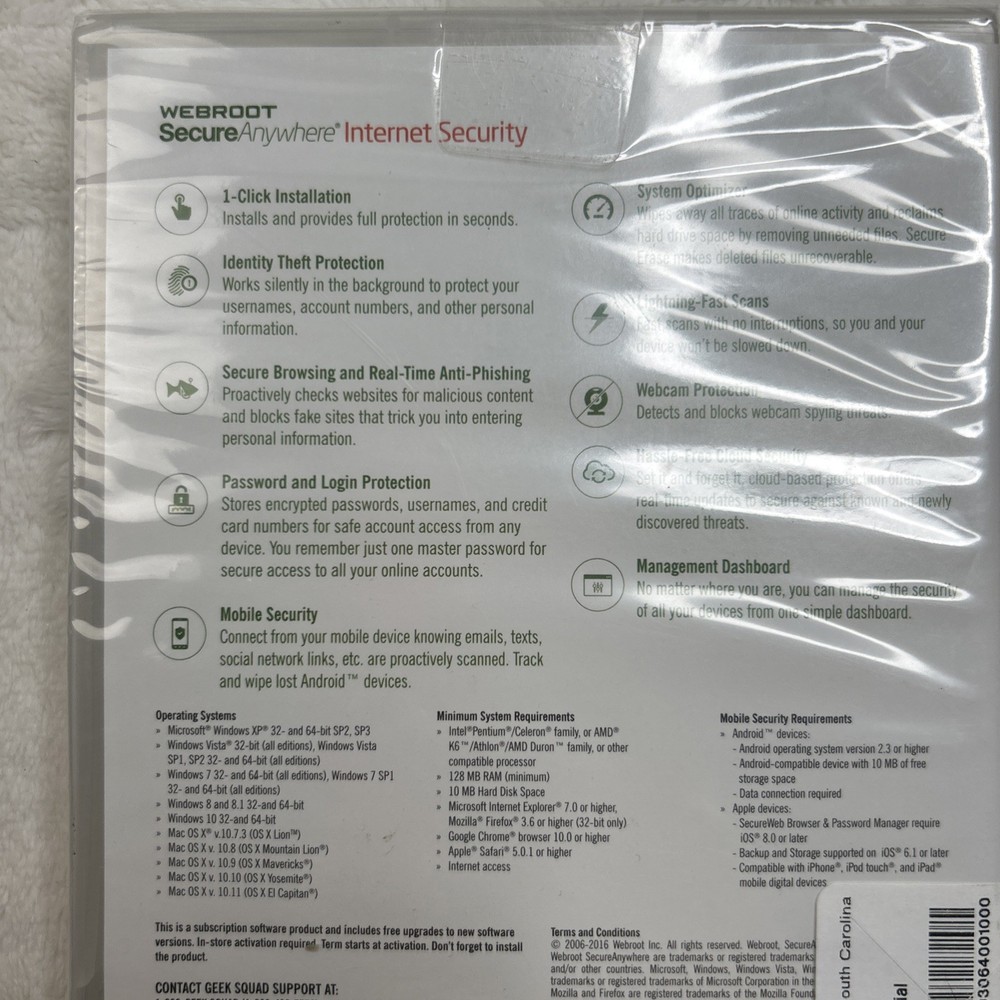 New Webroot SecureAnywhere Internet Security & Antivirus Windows & Mac 3 Devices