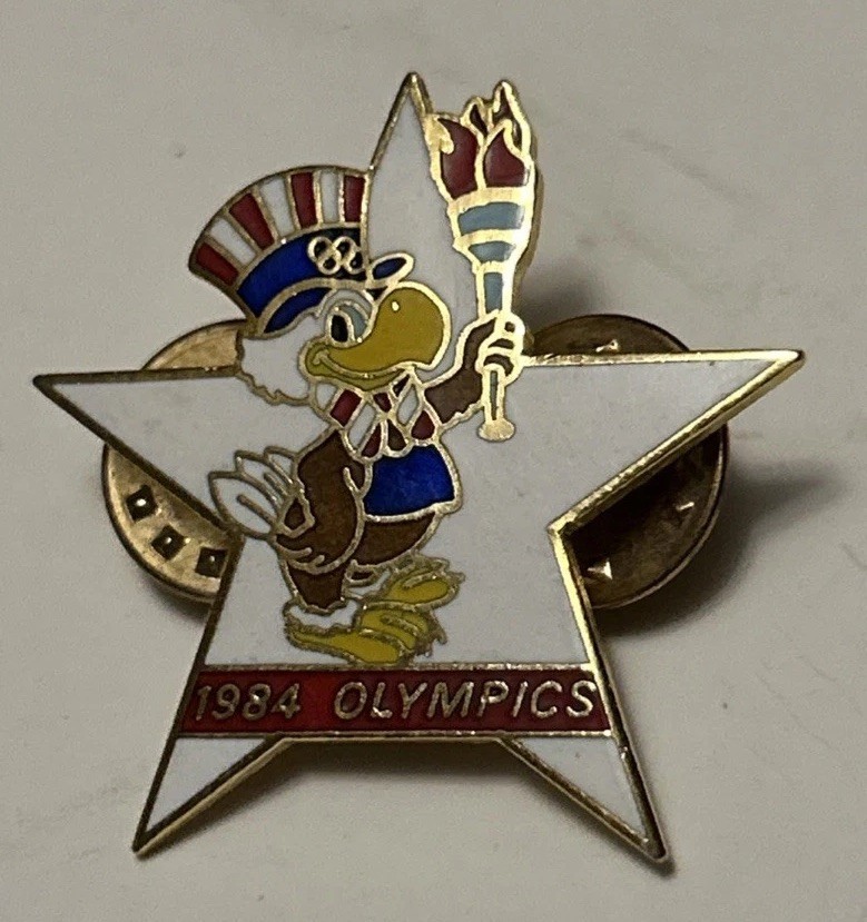 Sam the Eagle Mascot 1984 LA Lapel Pin Olympics Torch White Star