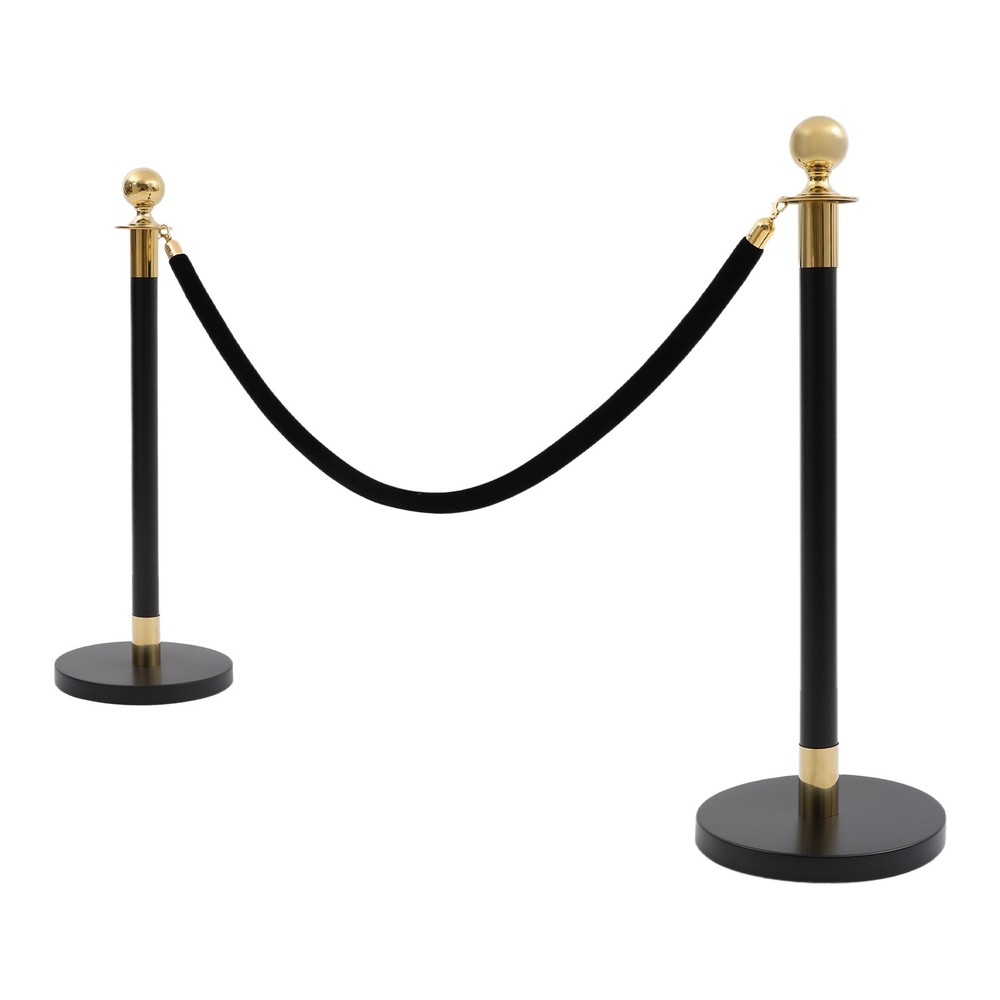 8PCS Black+Gold Stanchion Posts Queue Pole w/ 4 1.5M Ropes Crowd Control Barrier