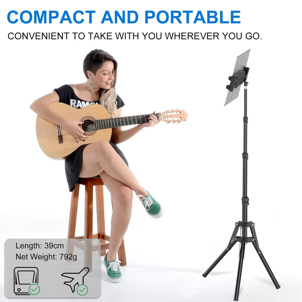 iPad Tripod Stand, 63" Height Adjustable Tripod for Tablet, 360° Rotation Tab...
