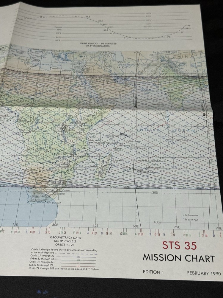 STS-35 MISSION CHART NASA Space Shuttle Mission Chart Orbit 1-192