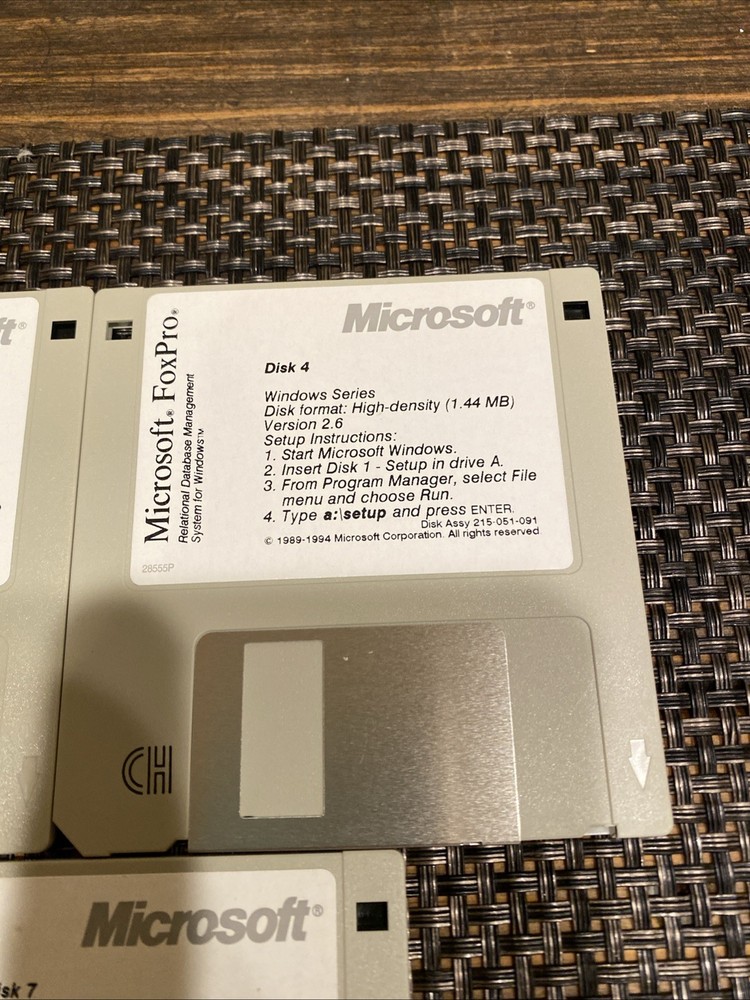 Microsoft FoxPro Floppy Disk Set of 1-7 for Windows