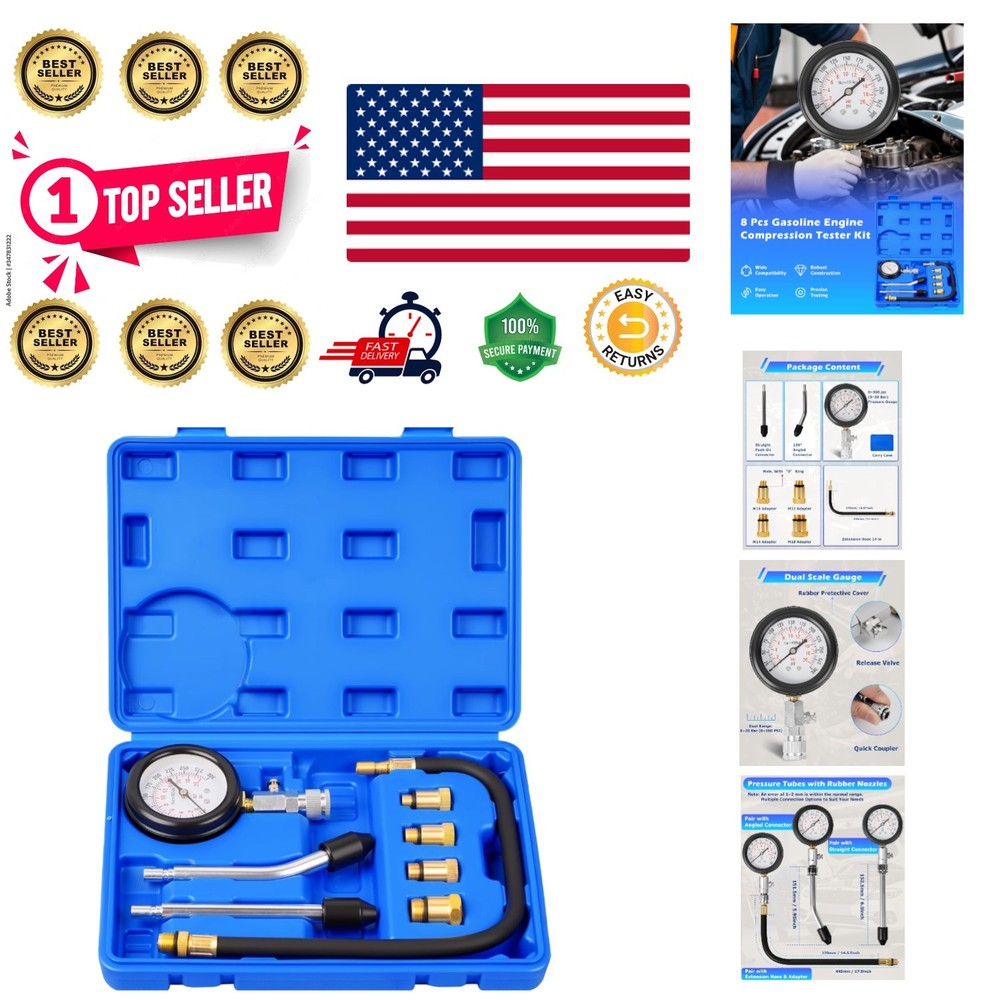 Professional Engine Compression Tester Set - Quick Check Rubber Cones Included