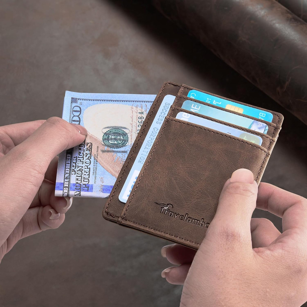 Slim Wallet Front Pocket Minimalist Leather RFID Blocking Medium Size