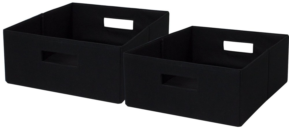 Half-Size Fabric Storage Bin Organizer Basket with Handles, 2 Pack Black