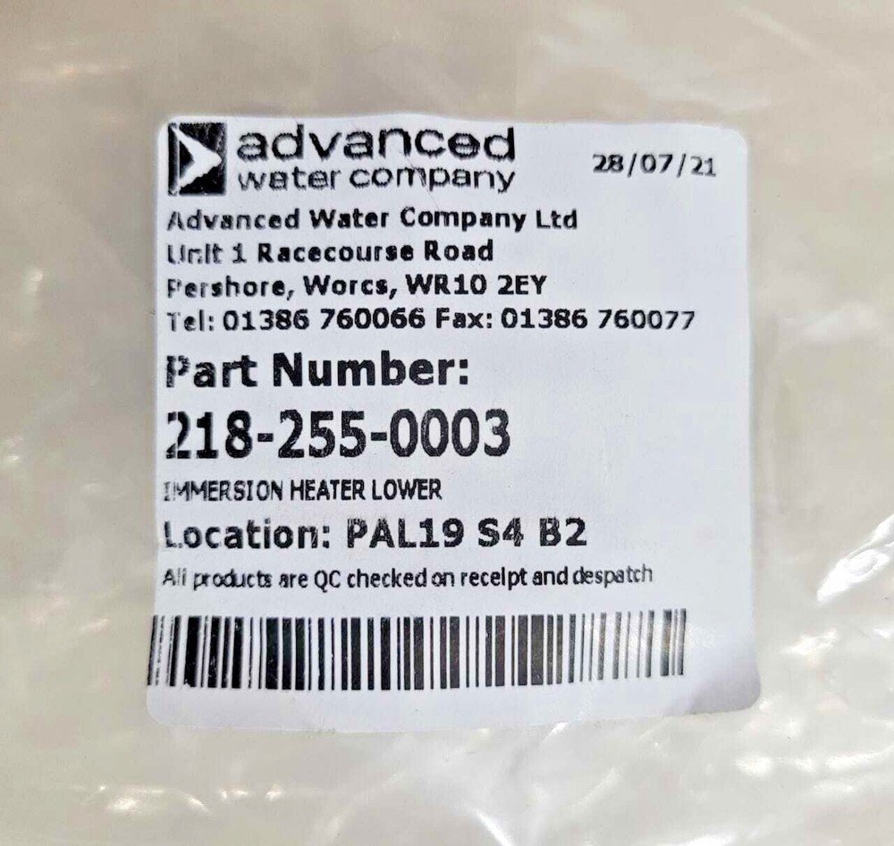 Heatrae Sadia Lower Immersion Heater 95606963 advanced water code 218-255-0003