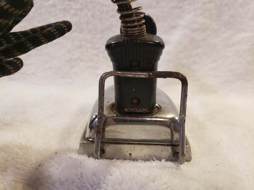 ANTIQUE ELECTRIC IRON, SILVER W/ BLK WOODEN, REMOVABLE HANDLE, WORKING...