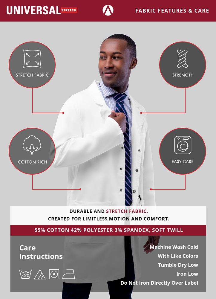 Adar Universal Stretch Unisex Lab Coat - 36" Snap Front Lab Coat