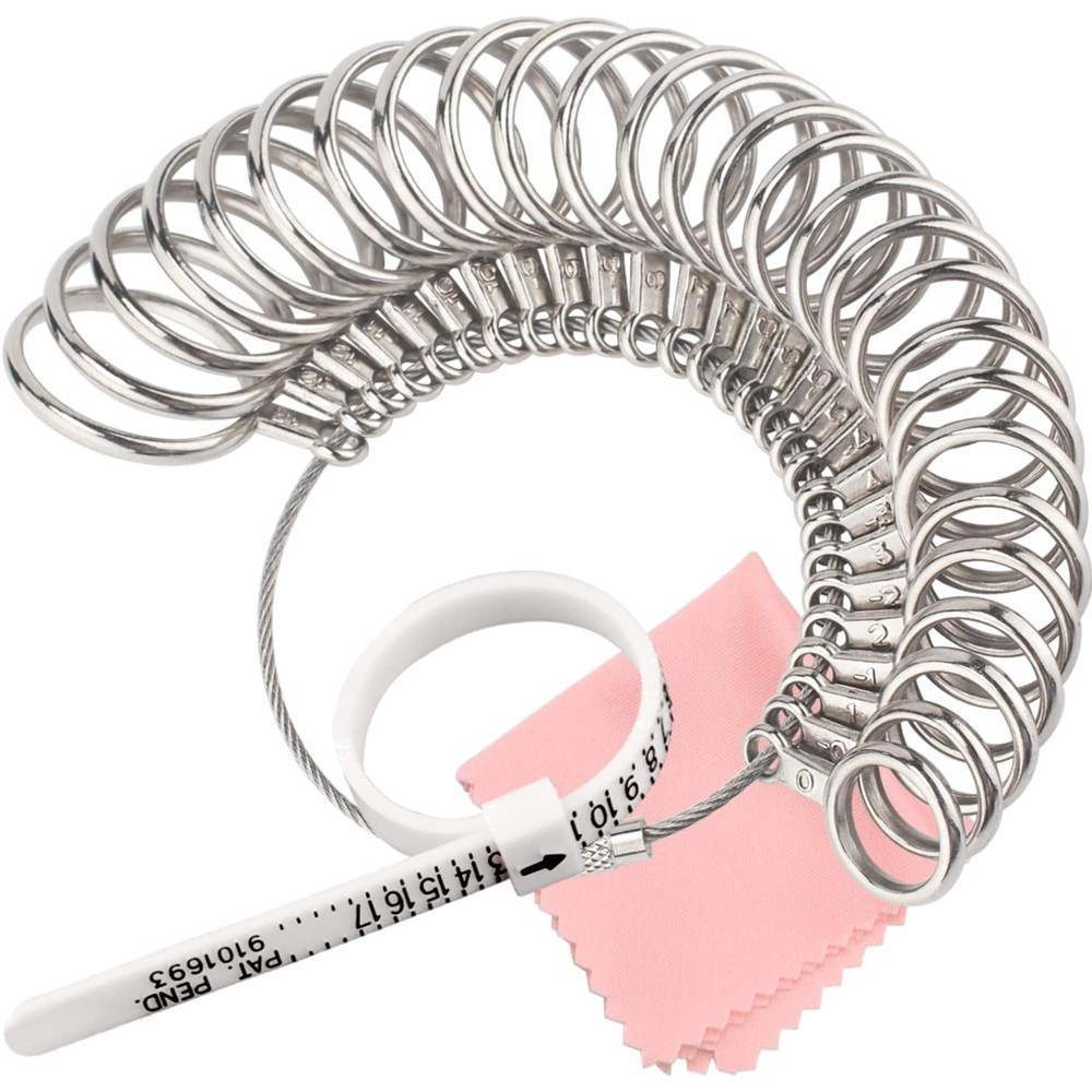 Adjustable Ring Sizing Tool for Adults, Includes Comprehensive Measurement Chart