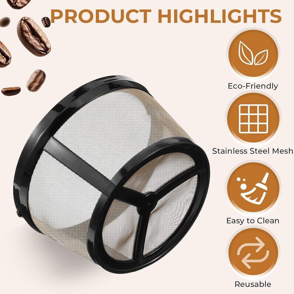 2pc Reusable Gold Mesh Coffee Filter Basket 4-5 Cup Permanent Replacement Handle