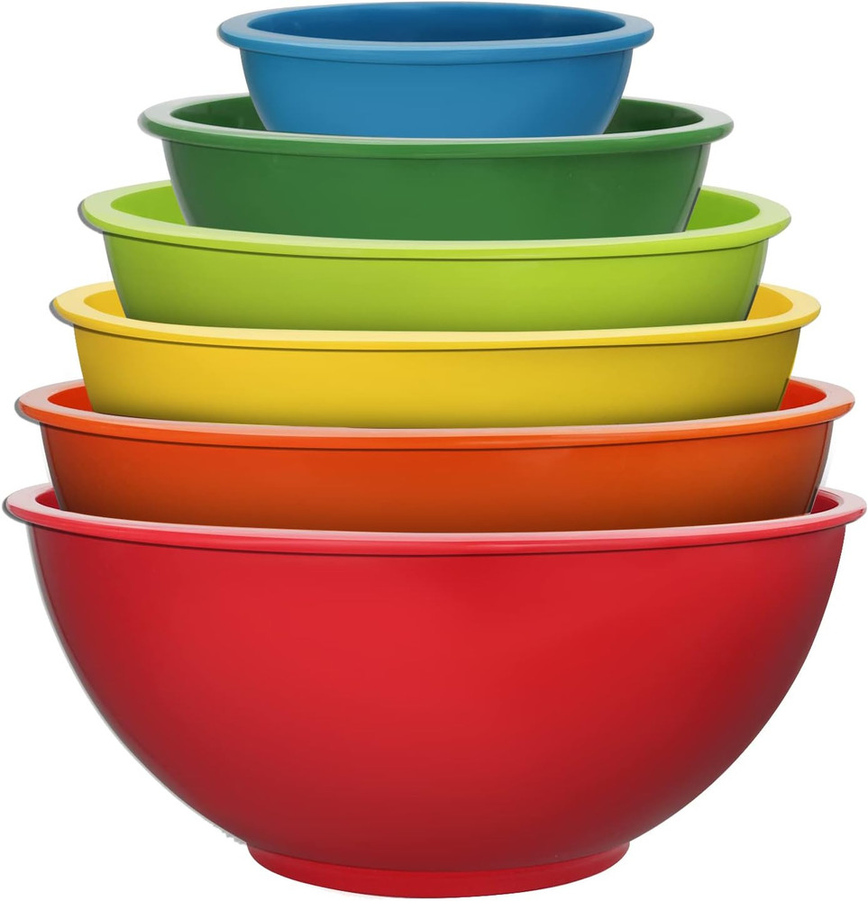 6 Pack Mixing Bowl Set Plastic Nesting Bowls for Baking Cooking Serving Red