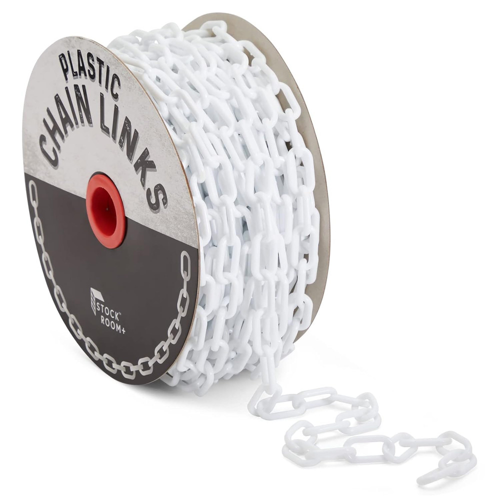 100 Foot White Plastic Chain - Safety Plastic Barrier Chain for Crowd Control, Q